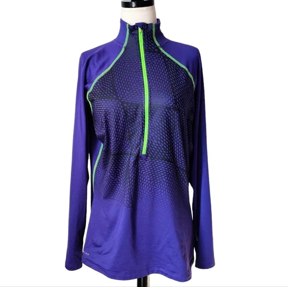 NIKE Pro Top XL Quarter Zip Long Sleeve Purple Green Athletic Pullover